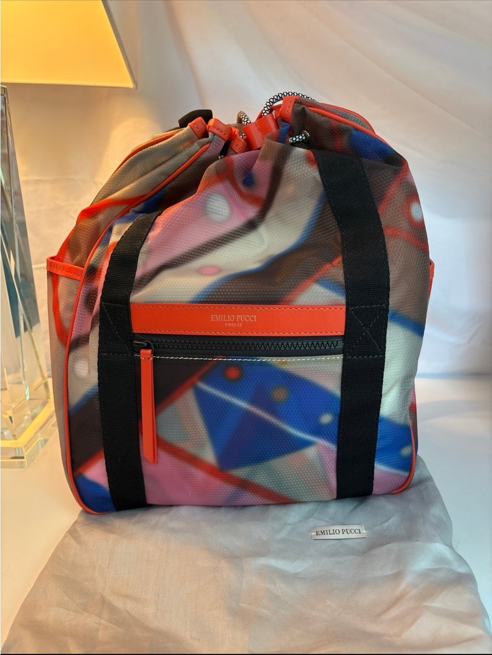 Emilio Pucci Multicolor Drawstring Backpack - Coral Accent